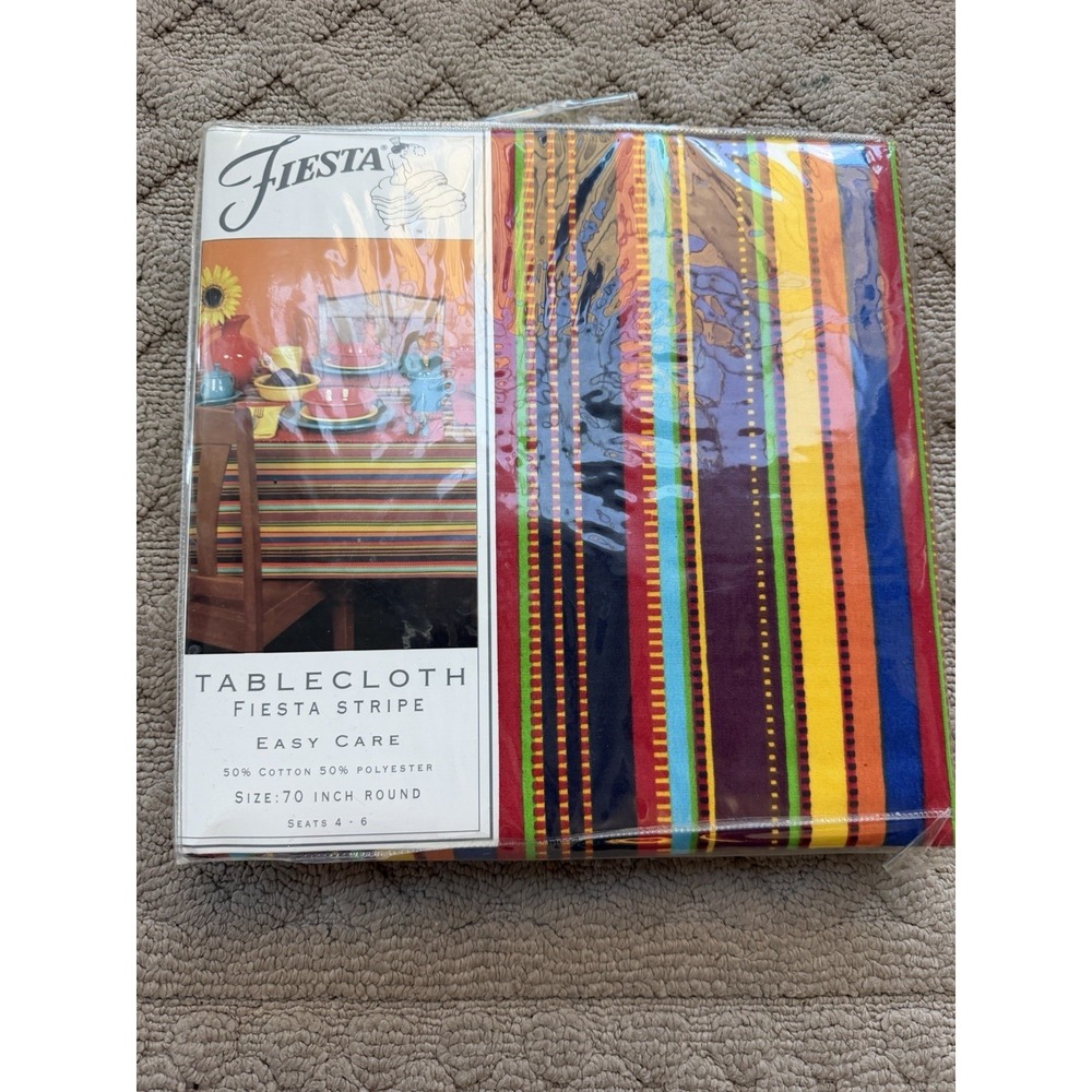 Fiesta Homer Laughlin Multicolor Striped Round Tablecloth 70" Diameter